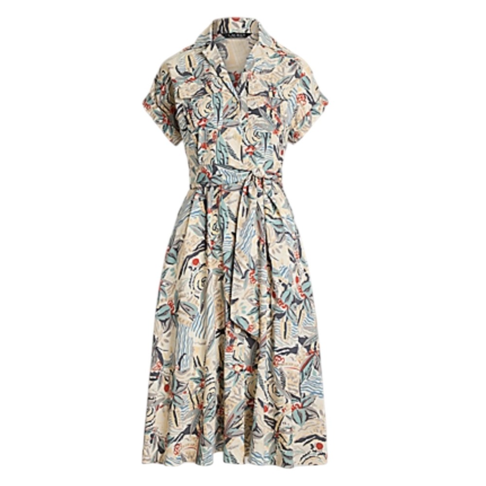 Lauren Ralph Lauren Size‎ 8P Print Belted Crepe Camp Shirtdress NWT